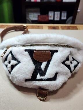 White & Black Fur Monogram Belt Bag